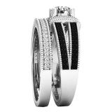 0.38 Carat (ctw) Sterling Silver Round Black & White Diamond Ladies Split Shank Engagement Ring Set