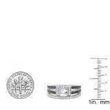 0.38 Carat (ctw) Sterling Silver Round Black & White Diamond Ladies Split Shank Engagement Ring Set