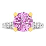10K White & Yellow Gold Two Tone Gold Round Pink & White Cubic Zirconia CZ Ladies Engagement Ring