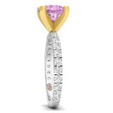 10K White & Yellow Gold Two Tone Gold Round Pink & White Cubic Zirconia CZ Ladies Engagement Ring