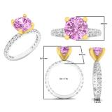 10K White & Yellow Gold Two Tone Gold Round Pink & White Cubic Zirconia CZ Ladies Engagement Ring