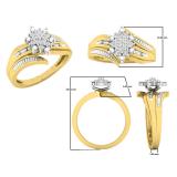 0.15 Carat (ctw) 14K Yellow Gold Round Diamond Ladies Cluster Flower Bridal Engagement Ring