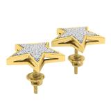 0.25 Carat (ctw) 10K Yellow Gold Round White Diamond Ladies Star Shape Fashion Stud Earrings 1/4 CT