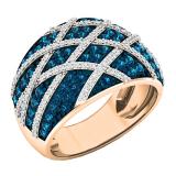 1.38 Carat (ctw) 10K Rose Gold Round Blue & White Diamond Ladies Right Hand Fashion Band