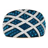1.38 Carat (ctw) 10K Rose Gold Round Blue & White Diamond Ladies Right Hand Fashion Band