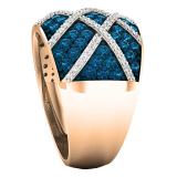 1.38 Carat (ctw) 10K Rose Gold Round Blue & White Diamond Ladies Right Hand Fashion Band