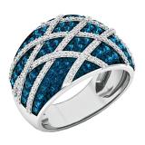 1.38 Carat (ctw) 10K White Gold Round Blue & White Diamond Ladies Right Hand Fashion Band