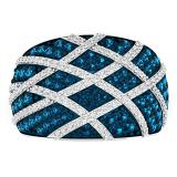 1.38 Carat (ctw) 10K White Gold Round Blue & White Diamond Ladies Right Hand Fashion Band
