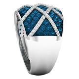 1.38 Carat (ctw) 10K White Gold Round Blue & White Diamond Ladies Right Hand Fashion Band