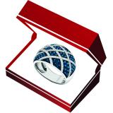 1.38 Carat (ctw) 10K White Gold Round Blue & White Diamond Ladies Right Hand Fashion Band