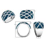 1.38 Carat (ctw) 10K White Gold Round Blue & White Diamond Ladies Right Hand Fashion Band