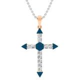 0.55 Carat (ctw) 10K Rose Gold Round Blue Diamond & Baguette Diamond Ladies Cross Pendant 1/2 CT