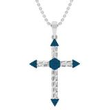 0.55 Carat (ctw) 10K White Gold Round Blue Diamond & Baguette Diamond Ladies Cross Pendant 1/2 CT