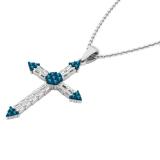 0.55 Carat (ctw) 10K White Gold Round Blue Diamond & Baguette Diamond Ladies Cross Pendant 1/2 CT