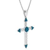 0.55 Carat (ctw) 14K White Gold Round Blue Diamond & Baguette Diamond Ladies Cross Pendant 1/2 CT