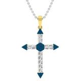 0.55 Carat (ctw) 14K Yellow Gold Round Blue Diamond & Baguette Diamond Ladies Cross Pendant 1/2 CT