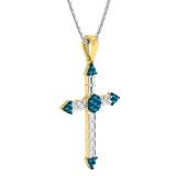 0.55 Carat (ctw) 14K Yellow Gold Round Blue Diamond & Baguette Diamond Ladies Cross Pendant 1/2 CT