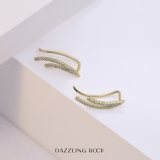 0.25 Carat (ctw) 14K Yellow Gold Round White Diamond Ladies Double Row Climber Earrings 1/4 CT