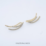 0.25 Carat (ctw) 14K Yellow Gold Round White Diamond Ladies Double Row Climber Earrings 1/4 CT