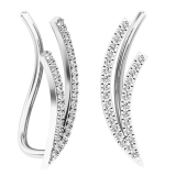 0.25 Carat (ctw) 18K White Gold Round White Diamond Ladies Double Row Climber Earrings 1/4 CT