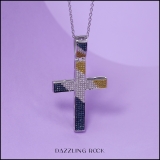 0.55 Carat (ctw) Sterling Silver Round Blue White & Yellow Diamond Mens Cross Pendant 1/2 CT