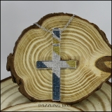 0.55 Carat (ctw) Sterling Silver Round Blue White & Yellow Diamond Mens Cross Pendant 1/2 CT