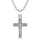 0.08 Carat (ctw) Sterling Silver Round Diamond Ladies Cross Pendant (Silver Chain Included)