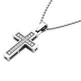 0.08 Carat (ctw) Sterling Silver Round Diamond Ladies Cross Pendant (Silver Chain Included)