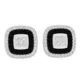 0.63 Carat (ctw) 10K White Gold Princess & Round White & Black Diamond Ladies Stud Earrings