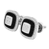 0.63 Carat (ctw) 10K White Gold Princess & Round White & Black Diamond Ladies Stud Earrings