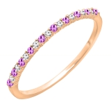 10K Rose Gold Round Amethyst & White Diamond Ladies Anniversary Stackable Wedding Band