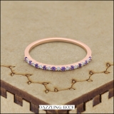 10K Rose Gold Round Amethyst & White Diamond Ladies Anniversary Stackable Wedding Band