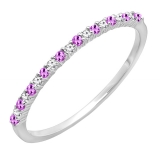 10K White Gold Round Amethyst & White Diamond Ladies Anniversary Stackable Wedding Band
