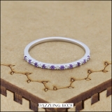 10K White Gold Round Amethyst & White Diamond Ladies Anniversary Stackable Wedding Band