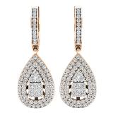 1.10 Carat (ctw) 10K Rose Gold Princess & Round White Diamond Ladies Dangling Drop Earrings 1 CT