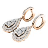 1.10 Carat (ctw) 10K Rose Gold Princess & Round White Diamond Ladies Dangling Drop Earrings 1 CT
