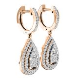 1.10 Carat (ctw) 10K Rose Gold Princess & Round White Diamond Ladies Dangling Drop Earrings 1 CT