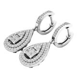 1.10 Carat (ctw) 10K White Gold Princess & Round White Diamond Ladies Dangling Drop Earrings 1 CT