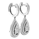 1.10 Carat (ctw) 10K White Gold Princess & Round White Diamond Ladies Dangling Drop Earrings 1 CT