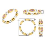 Yellow Gold Plated Sterling Silver Round Pink Sapphire & White Cubic Zirconia Ladies Wedding Band