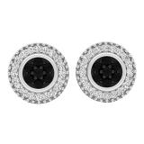 0.30 Carat (ctw) Sterling Silver Round Black & White Diamond Ladies Cluster Stud Earrings 1/3 CT