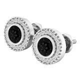 0.30 Carat (ctw) Sterling Silver Round Black & White Diamond Ladies Cluster Stud Earrings 1/3 CT