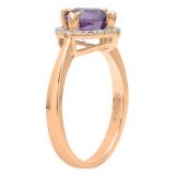 10K Rose Gold 7 MM Cushion Amethyst & Round White Diamond Ladies Bridal Halo Engagement Ring