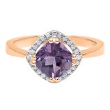 10K Rose Gold 7 MM Cushion Amethyst & Round White Diamond Ladies Bridal Halo Engagement Ring