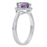 10K White Gold 7 MM Cushion Amethyst & Round White Diamond Ladies Bridal Halo Engagement Ring