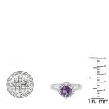 10K White Gold 7 MM Cushion Amethyst & Round White Diamond Ladies Bridal Halo Engagement Ring