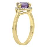 10K Yellow Gold 7 MM Cushion Amethyst & Round White Diamond Ladies Bridal Halo Engagement Ring