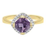 10K Yellow Gold 7 MM Cushion Amethyst & Round White Diamond Ladies Bridal Halo Engagement Ring
