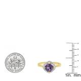 10K Yellow Gold 7 MM Cushion Amethyst & Round White Diamond Ladies Bridal Halo Engagement Ring