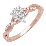 0.15 Carat (ctw) 10K White & Rose Gold Round Diamond Ladies Twisted Pear Shape Engagement Ring